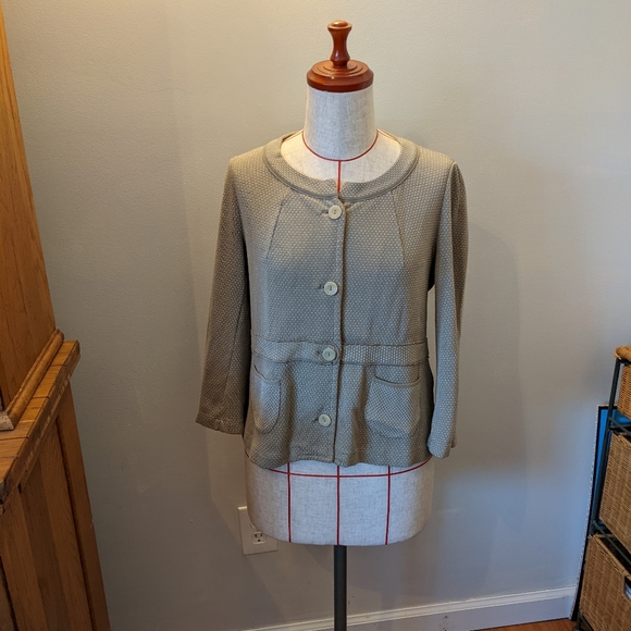 Transit Par Such Italy Cardigan Sweater Blazer Button Front Beige Sz Itly 3 US M - Picture 1 of 6